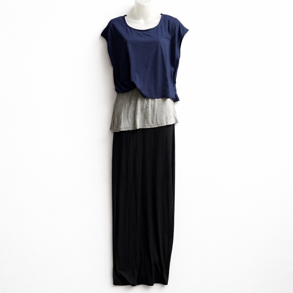 Stacy Chang Anthropologie Askew T shirt jersey layered Maxi Dress Sz XS